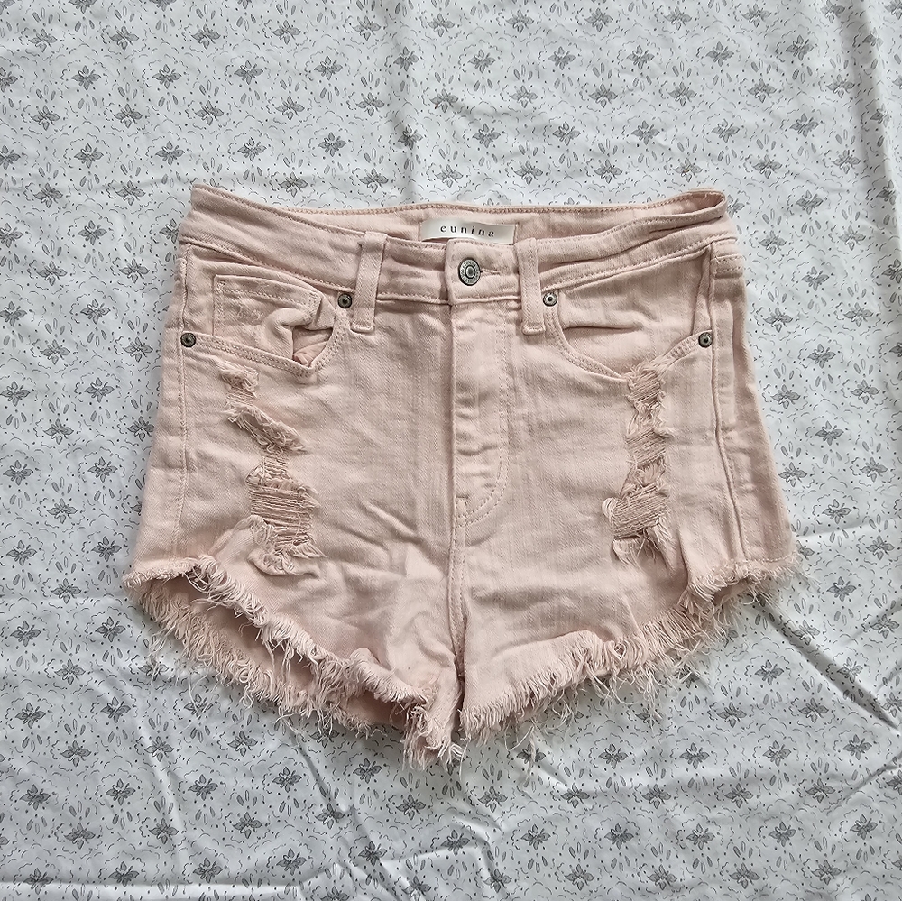 Eunina Blush Pink Distressed Shorts